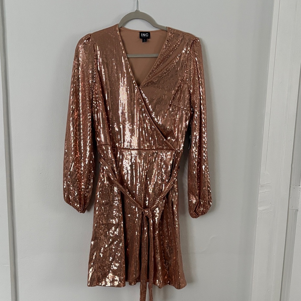 INC International Concepts Rose Gold Sequin Long Sleeve Dress